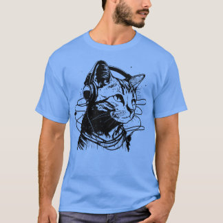 Camiseta Gato em Fones de ouvido Engraçado Gpresente de Gat