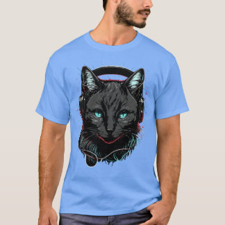 Camiseta Gato em Fones de ouvido Engraçado Gpresente de Gat