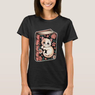 Camiseta Gato em Livro com Flores e Borboletas