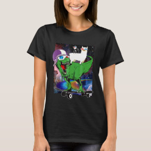 Camiseta Gato em Llama em Rex Dinossauro Óculos 3D Galáxia