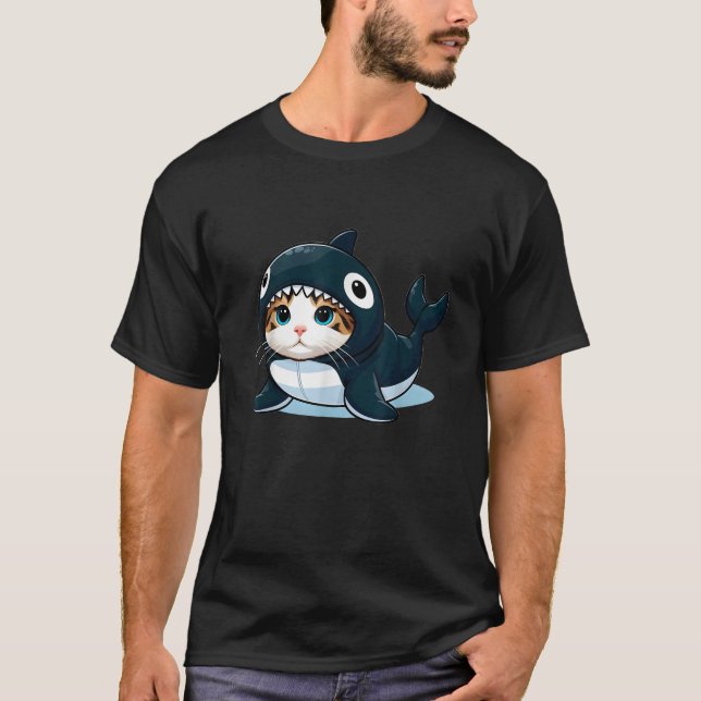 Camiseta Gato em Orca Costume Men Mulheres Crianças (Frente)