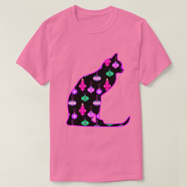 Camiseta Gato em Padrão de Enfeites de natal (Frente do Design)