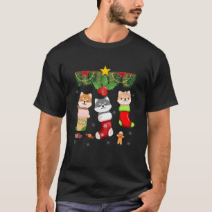 Camiseta Gato Em Papais noeis De Meia Pijama De Natal Luz E