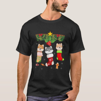 Camiseta Gato Em Papais noeis De Meia Pijama De Natal Luz E