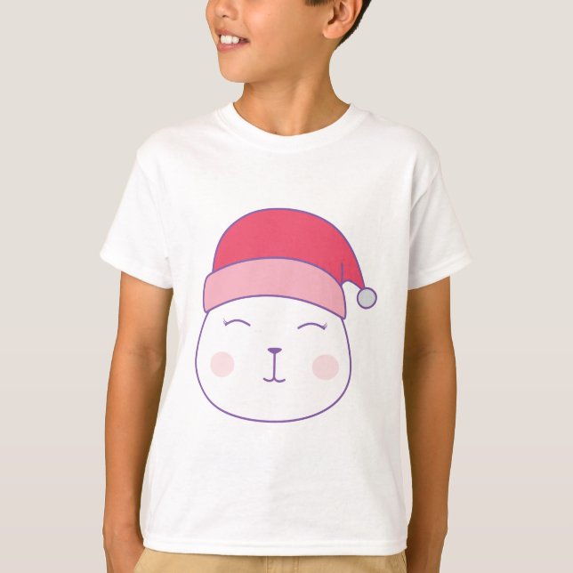 Camiseta gato em santa claus christmas hat T-Shirt (Frente)