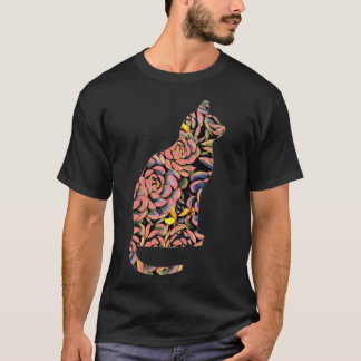 Camiseta Gato Em Suculentes Flores Coloridas -