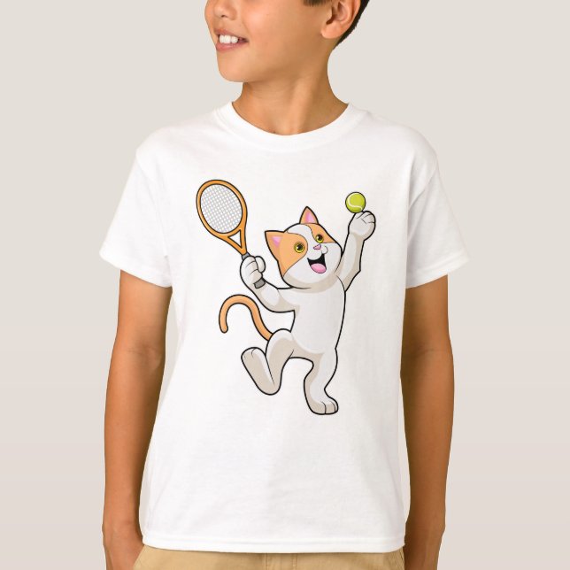 Camiseta Gato em Tênis com raquete Tênis (Frente)
