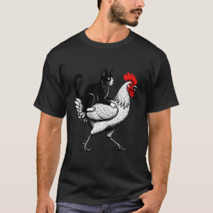 Camiseta Gato em um Galo Gato Divertido Montando um Galo An