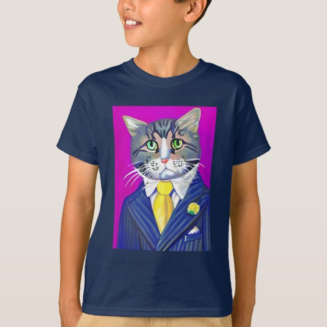 Camiseta Gato em um terno e chá de gravata (Frente)