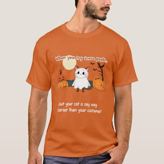 Camiseta Gato em uma fantasia fantasma (Frente)