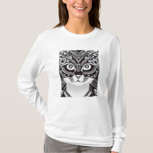 Camiseta Gato em uma máscara de Mardi Branca preto e branco