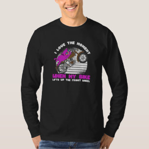 Camiseta Gato em uma moto levanta a roda motociclista motor