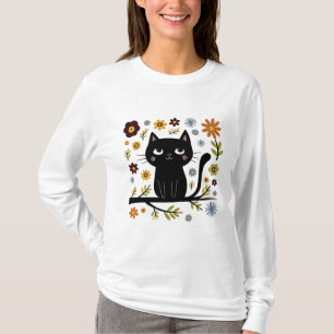 Camiseta Gato em uma ramificação Desenhando T-Shirt de Long