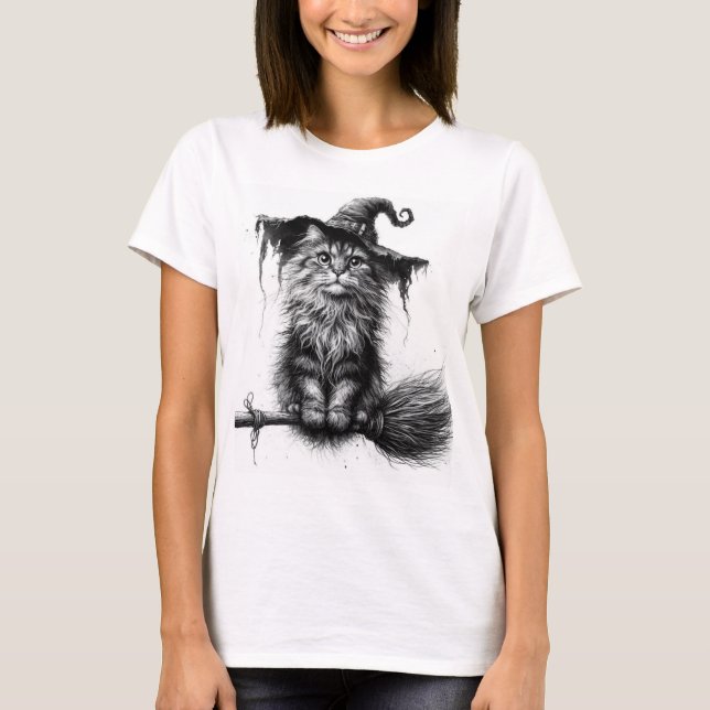 Camiseta Gato em vassoura (Frente)