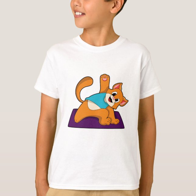 Camiseta Gato em Yoga com tapete Yoga (Frente)