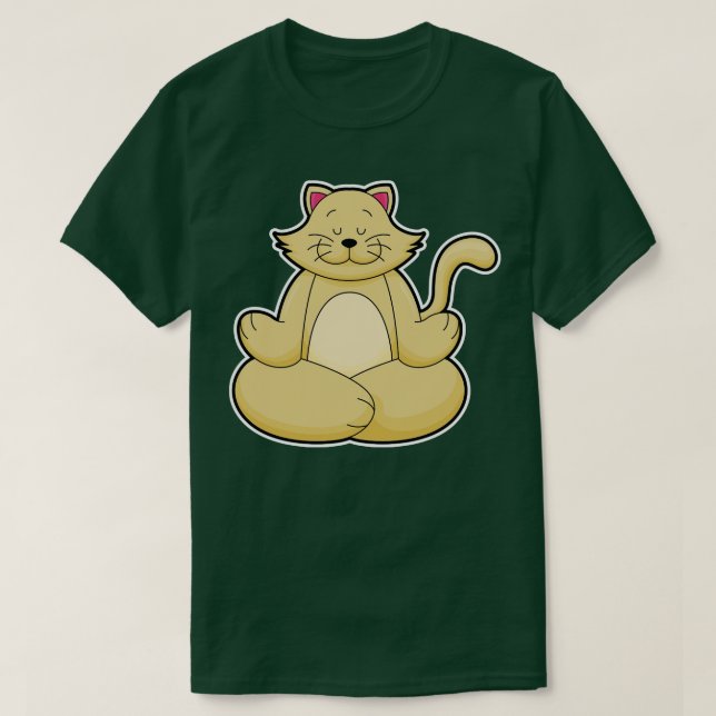 Camiseta Gato em Yoga Estreitamento em Pernas cruzadas (Frente do Design)