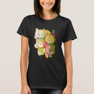 Camiseta Gato Empilhado Gato Fofo Salpico de Tinta Colorida