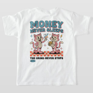 Camiseta Gato Empreendedor: Dinheiro Nunca Dorme Chefe Retr