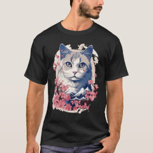 Camiseta Gato Encantador de Tóquio em Flor de Cerejeira Jap