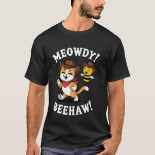 Camiseta Gato Engraçado Abelha Trocadilho Cowboy Meowdy Bee