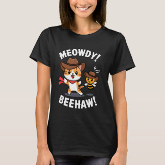 Camiseta Gato Engraçado Abelha Trocadilho Cowboy Meowdy Bee