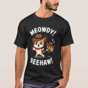 Camiseta Gato Engraçado Abelha Trocadilho Cowboy Meowdy Bee