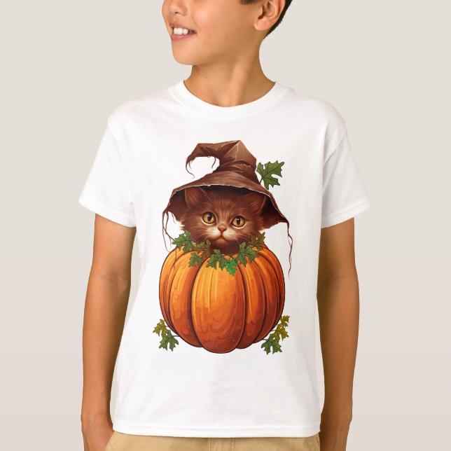 CAMISETA GATO ENGRAÇADO ABÓBORA FOFO (Frente)