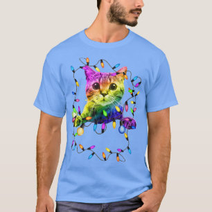 Camiseta Gato Engraçado Adora Luz de Natal no Natal