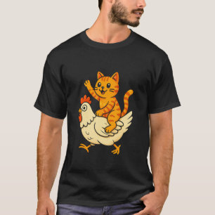 Camiseta Gato Engraçado Andando de Galinha Desenho Engraçad