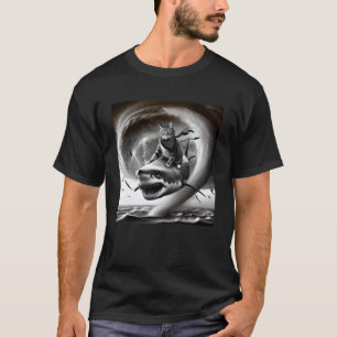 Camiseta Gato Engraçado Andando de Tubarão em Meme de Torna