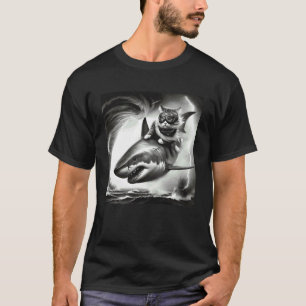 Camiseta Gato Engraçado Andando de Tubarão em Meme de Torna