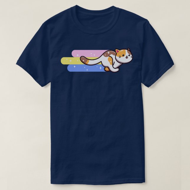 Camiseta Gato Engraçado Arco-íris Kawaii Gatinho (Frente do Design)