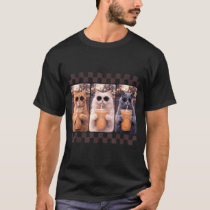 Camiseta Gato Engraçado Bebendo Café Gelado Meme Animal Caf