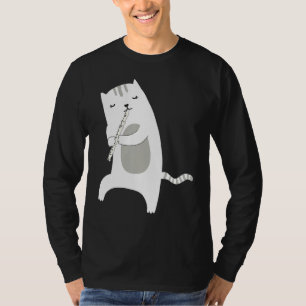 Camiseta Gato Engraçado Brincando Flautista por Instrumento