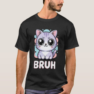 Camiseta Gato Engraçado Bruh Kawaii Meme Gato para Meninos,