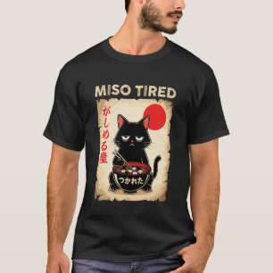 Camiseta Gato Engraçado Cansado Miso Piada Japonesa Humor R