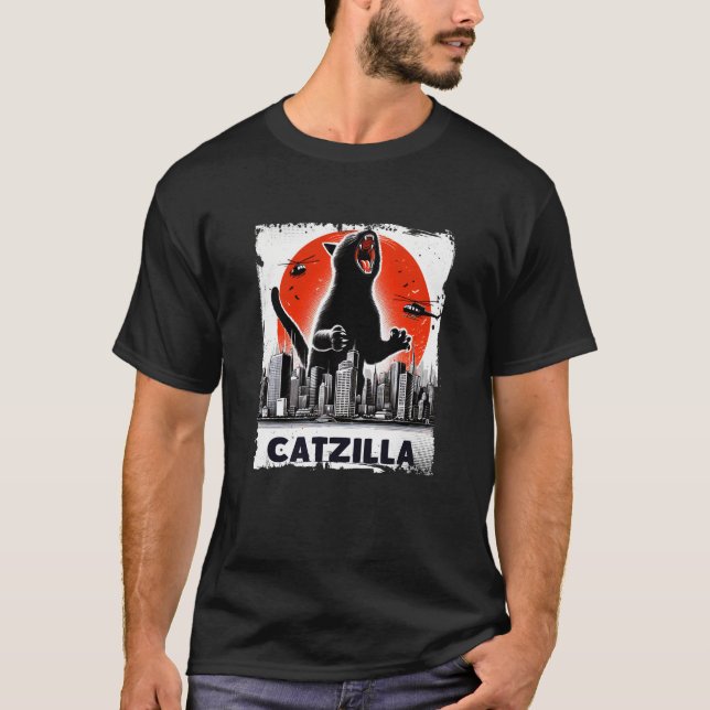 Camiseta Gato Engraçado Catzilla Cat Japonês (Frente)