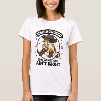 Camiseta Gato Engraçado Chapéu de Cowboy Café Gelado Saúde