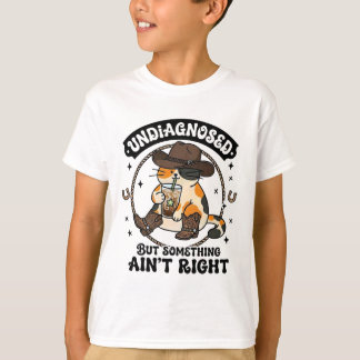 Camiseta Gato Engraçado Chapéu de Cowboy Café Gelado Saúde