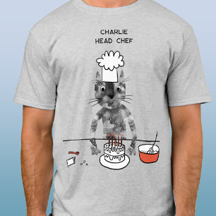 Camiseta Gato Engraçado Chef Personalizado Cabeça Chef Cozi