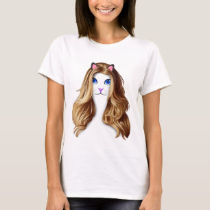 Camiseta Gato engraçado com cabelo doce sorriso