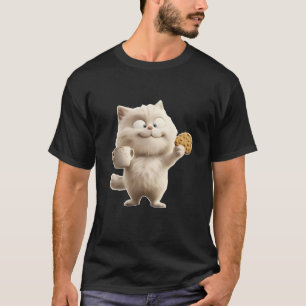 Camiseta Gato Engraçado com Café e Gatos de Biscoito