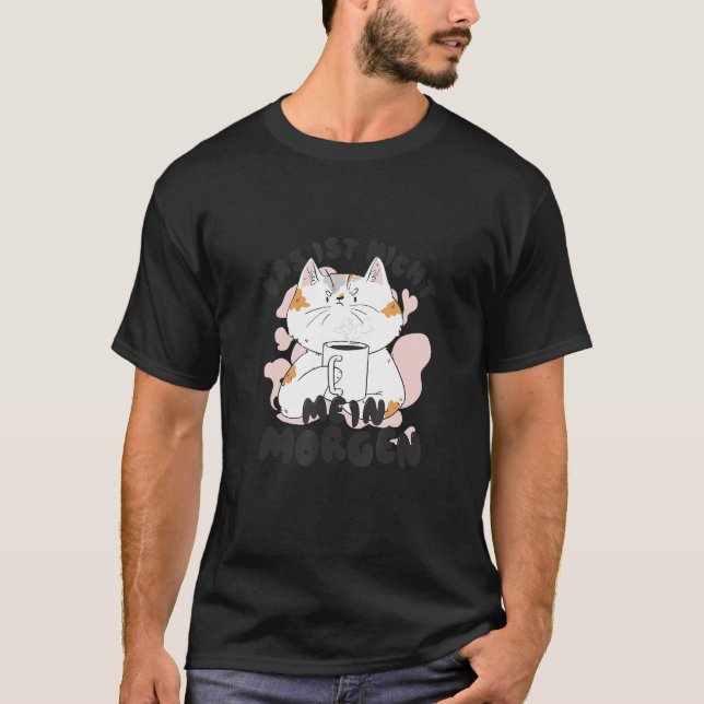 Camiseta Gato Engraçado com Café Mug Boa Manhã (Frente)