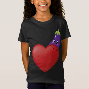 Camiseta Gato Engraçado Com Grande Fruta Cardíaca Vegetal V