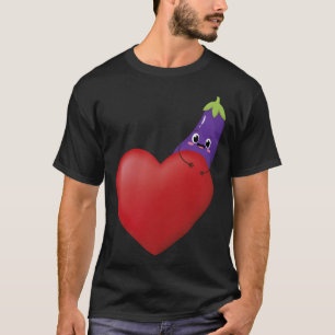 Camiseta Gato Engraçado Com Grande Fruta Cardíaca Vegetal V