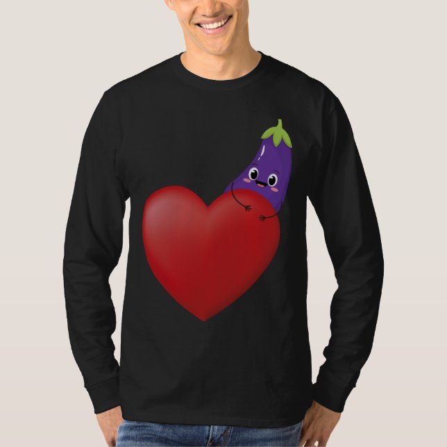 Camiseta Gato Engraçado Com Grande Fruta Cardíaca Vegetal V (Frente)