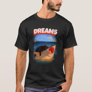 Camiseta Gato Engraçado Com Grandes Sonhos De Morder Tubarã