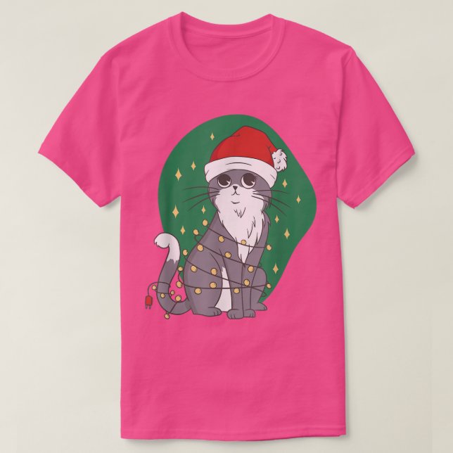 Camiseta Gato engraçado com luzes de fada, Natal (Frente do Design)