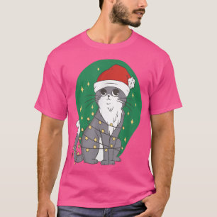 Camiseta Gato engraçado com luzes de fada, Natal
