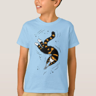 Camiseta Gato Engraçado Com Mãos De Esqueleto Nadando